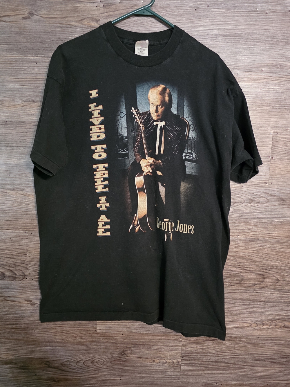Fruit of the Loom Black Short-Sleeve Graphic Tee with Tan Music Portrait